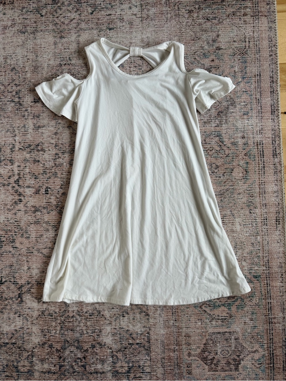 btween Cream Cold-Shoulder Bow-Back Tunic Dress